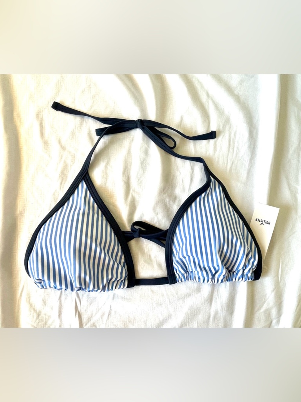NWT Hollister Blue and White Striped Bikini Top with Navy Trim